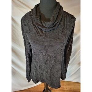 Sno Skins Textured Cowl Neck Blouse Lagenlook Shirt Long Sleeve Black Sz Medium